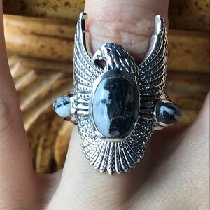 White Buffalo Sterling Silver Eagle Ring